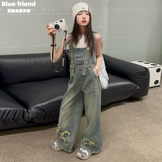 女童春装套装2025新款美式复古大童背带裤时髦秋夏季女孩两件套潮 背心+粉色背带裤【套装】 160cm