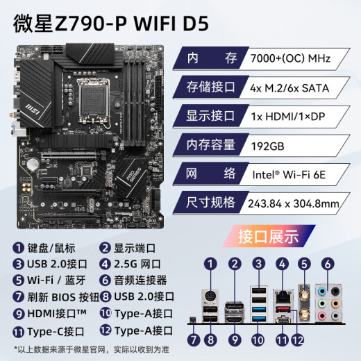 微星Z790/Z690系列主板Z790刀锋/暗黑/GAMING搭配12代13代处理器 电竞主板 【WIFI D5】Z790-P WIFI D5