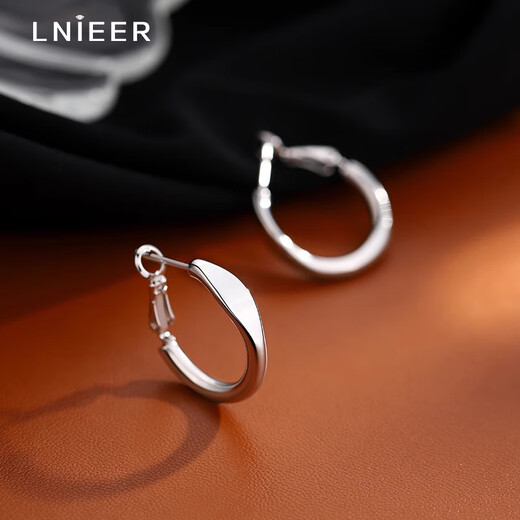 LnieerS999 Pure Silver Needle Zhang Ruonan's Same Style Earrings Circle Earrings Women's Light Luxury Niche Earrings High-end Autumn and Winter Earrings Geometric Circle Earrings 999 Silver Needle