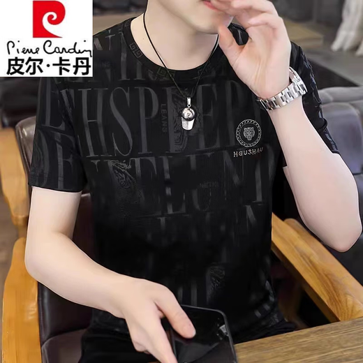 
Pierre cardin men's ice silk short-sleeved T-shirt 2024 summer new product mulberry silk round neck T-shirt half-sleeved top 698 white L110-130Jin [Jin equals 0.5 kg]