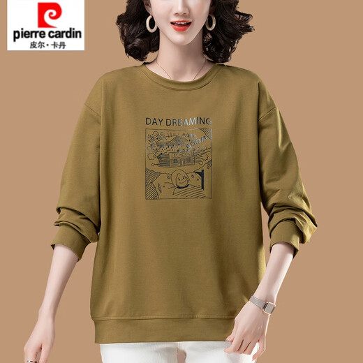 Pier Cardin Plus-Size-Size mittleren und älteren langärmeligen T-Shirts für Frauen im Frühjahr und Herbst-Sweatshirts, die das modische Top-Basis-Hemd der Mutter im mittleren Alter tragen, grau [KSP-6191] 4xl für 160-180 Jin [Jin Equalle 0,5 kg]