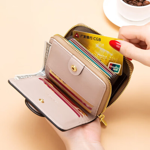 Cnoles Wallet Damen Kurzes echtes Leder Multifunktional Coffe Clip Card Bag Geburtstag Geschenk für Freundin Nischen High-End-Gefühl