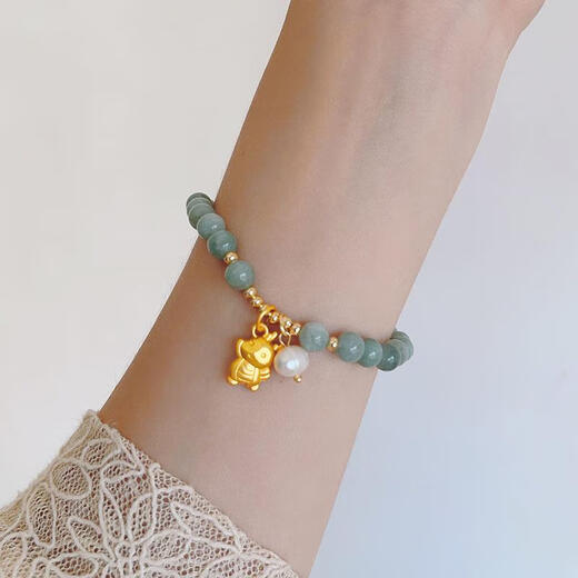 Huobei 2024 Year of the Dragon Bracelet 18k gold simple retro Burmese jade stone beaded bracelet gourd lucky card 920-bamboo section