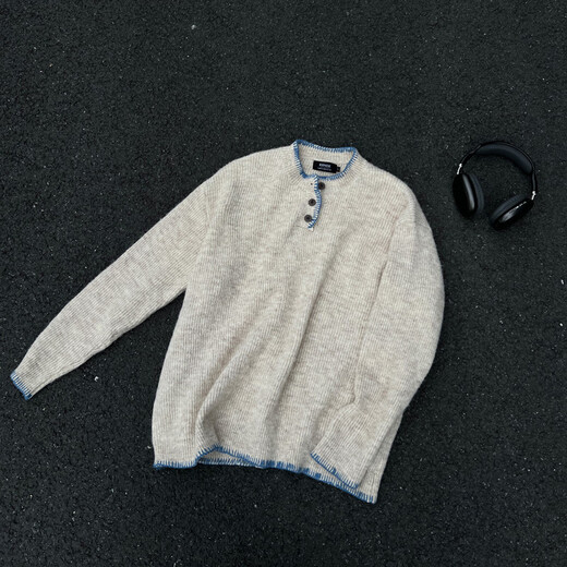 Shelley Jones American Henry collar sweater for men in autumn and winter new loose trendy brand warm inner sweater lazy style sweater apricot M recommended 90-110Jin Jin equals 0.5 kg