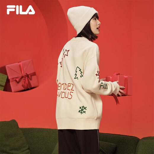 FILA Official Couple's Knitted Sweater 2025 Fashionable and Comfortable Graffiti Hand-Embroidered Pullover Sweater