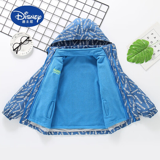 Disney (Disney) Boys' Jackets Spring Autumn Winter 2025 New Spring Clothes for Big and Small Children's Tops Detachable Three-in-One Children's Charge Jacket Gray Squinting Letters Three-in-One 140cm