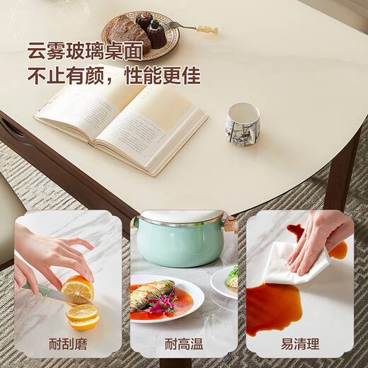 Quanyou Home New Chinese style walnut color living room round dining table and chair combination retractable dining table solid wood frame home