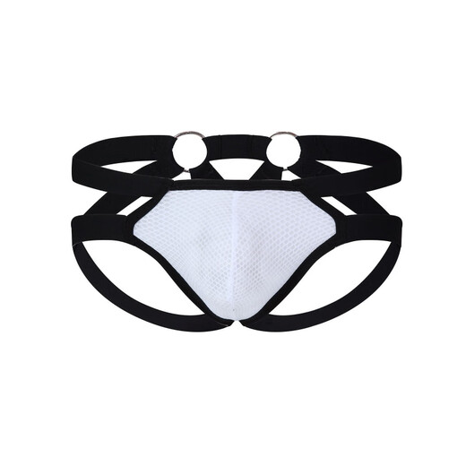 Supplies Men's special low-waist stretch men's thong U convex color matching hollow summer ice silk sexy underwear black border white net 2XL detailed size see description