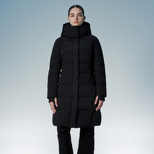 Tambor goose down jacket women's mid-length removable hood waist thickened warm black gold down jacket 550790D energy black 170