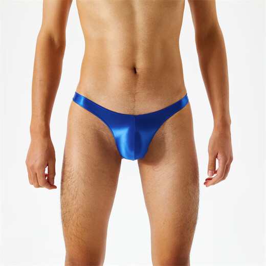Silky, translucent, oily, silky, super low-waisted men's thong t-pants, sexy and interesting, white M