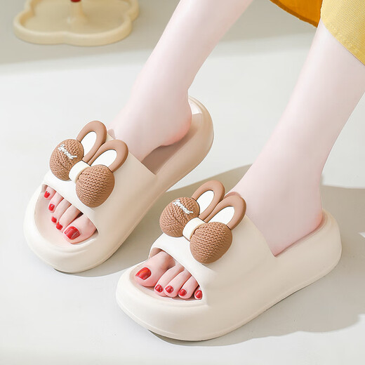 Automne d'été Nouveau pantoufles à semelle épaisse pour les femmes dans le dortoir de la maison d'été mignon sandales de rabbit arc de salle de bain non glissée porte rose 35-36