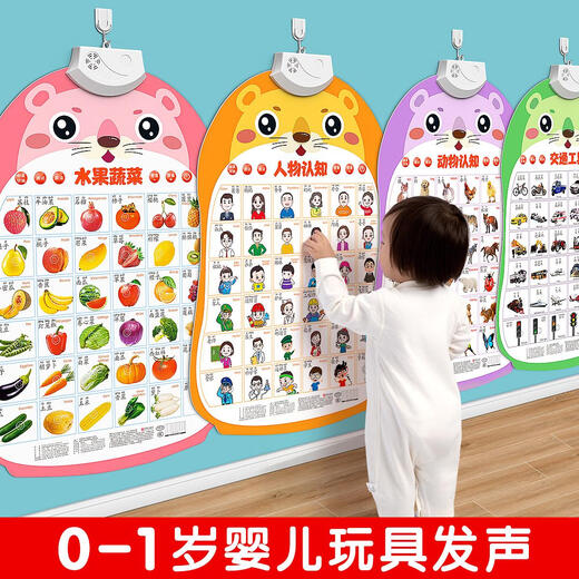 哈士顿婴儿玩具宝宝早教有声挂图0一1一3岁幼儿童7礼物6个月上智力开发 早教3张组合果蔬+动物+人物买1送3