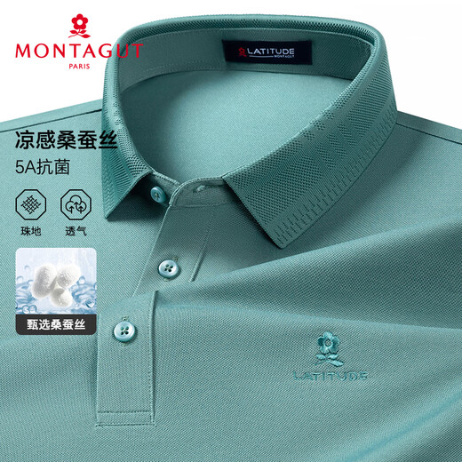 MONTAGUT summer men's Polo shirt short-sleeved mulberry silk cool breathable business casual T-shirt green 2XL/54