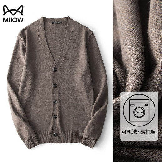 Catman spring sweater cardigan men thin coat V-neck sweater sweater top men khaki [machine washable and easy to care] XL (125-140Jin [Jin equals 0.5 kg])