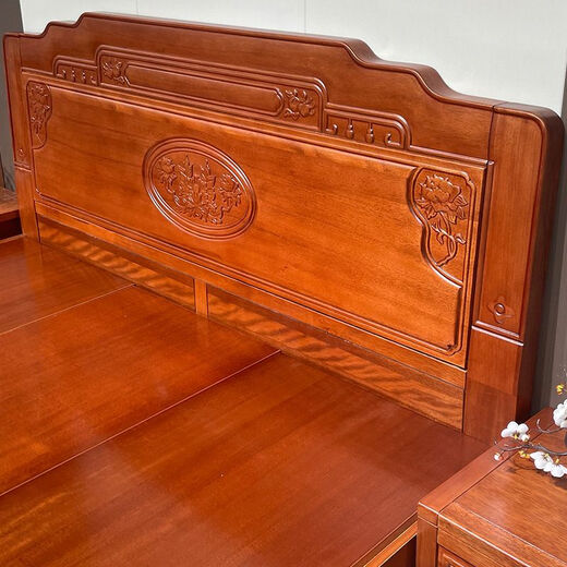 Millennium Shengshi Solid Wood Bed Golden Rosewood Antique Double Bed Chinese Carved Large Bed Classical Bedroom Furniture Rosewood Solid Wood Bed 1.8*2.0m Full Mortise and Tenon Style