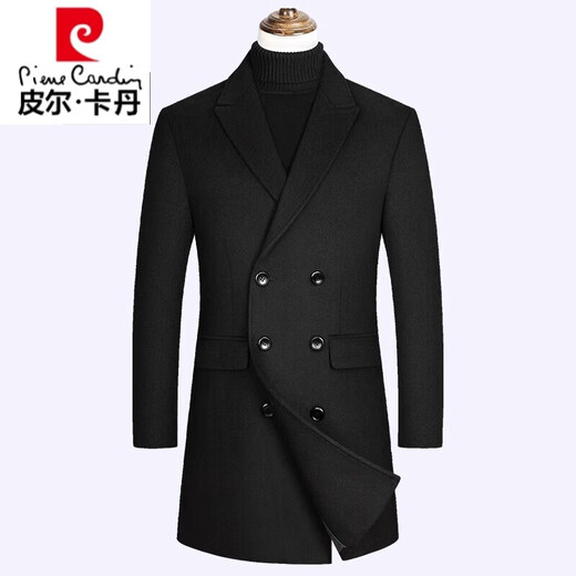 皮尔卡丹断码男装毛呢大衣男中长款韩版呢子风衣双排扣青年羊毛呢外套 灰色 3XL /190