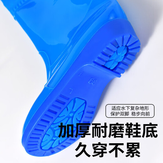 Women's waders, half body one-piece, fishing beach rain boots, big children's waterproof rain pants, waist-length for sea wading, blue and gray large mouth crocodile overalls (large pockets), one size fits all, 36 shoe size