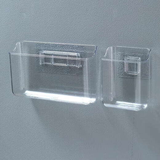 三栖虎桌面收纳盒壁挂盒便签便利贴手账贴纸吧唧卡片透明亚克力笔筒文具 4877.u口透明篮-中长 1个带两对