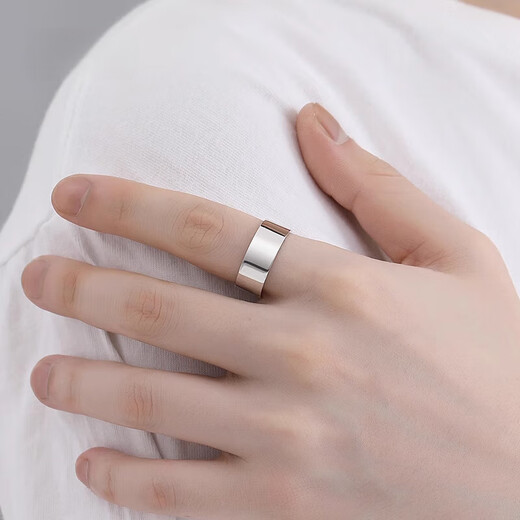 Fiber bundle (QIANSHU) PT950 smooth plain ring platinum ring minimalist ins style platinum wide face simple men's ring trendy boyfriend platinum size 14 weight 9.9-10.1g