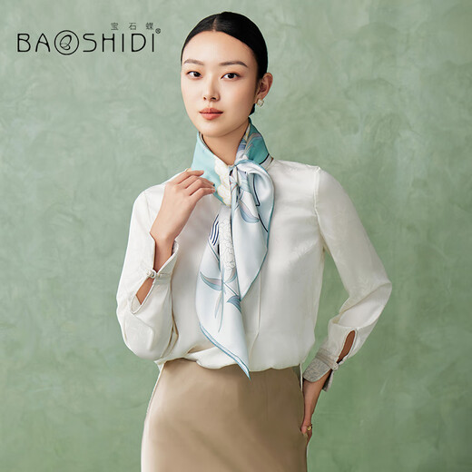 宝石蝶真丝丝巾100%桑蚕丝双面围巾披肩女妈妈女生日礼物礼盒/碧桃小院1