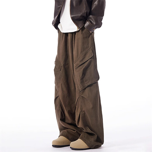 Bo Mingchen casual pants men's spring and autumn new American retro design workwear trousers trendy brand loose drape straight pants men brown L recommended 120-135Jin Jin equals 0.5 kg