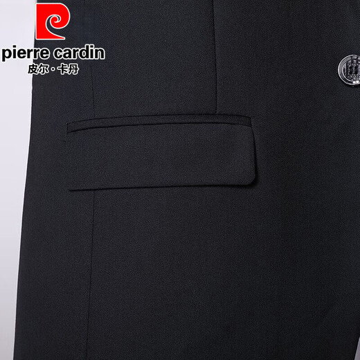 皮尔卡丹（pierre cardin）西服套装男士商务修身西装男职业正装工作服男伴郎新郎礼服外套 黑色双扣【西服+西裤+马甲+衬衫+领带+礼盒装】 2XL 180【建议130-145斤】