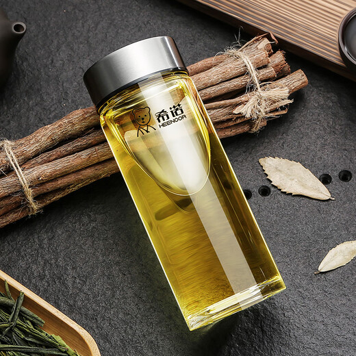 希诺（HEENOOR）单层玻璃杯男女士车载便携加厚耐热水杯简约家用大容量泡茶杯 120 提环杯盖-695ml-大容量带滤网