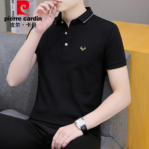 皮尔卡丹（pierre cardin）珠地棉短袖t恤男士潮流2025夏季新款商务青年翻领POLO半袖上衣服 683烟灰色 L