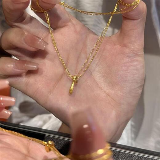 Feiyu retro Hong Kong style gold double layer water drop necklace exquisite fashion versatile high-end tassel clavicle chain pendant for women double layer water drop necklace