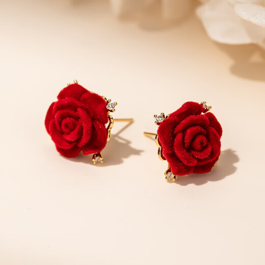 Qlady red rose earrings feminine earrings unique earrings 2025 new high-end bridal accessories birthday gift