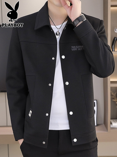 花花公子（PLAYBOY）华夫格夹克男士春季潮流休闲翻领帅气防风短款外套男装2025新款 9923米色 XL