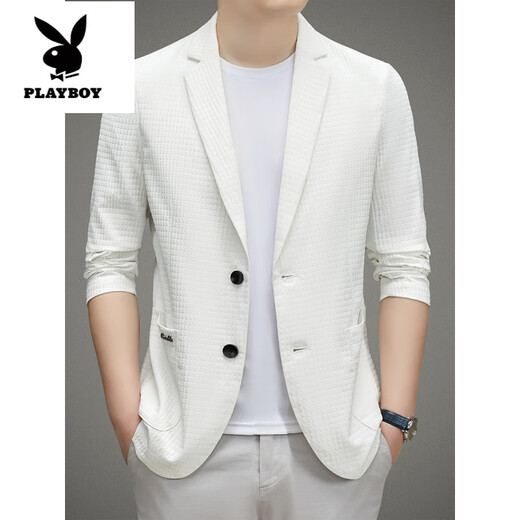花花公子（PLAYBOY）冰丝西服男士夏季新款休闲西服西装轻薄单西防晒上衣百搭外套 黑色 2XL 185