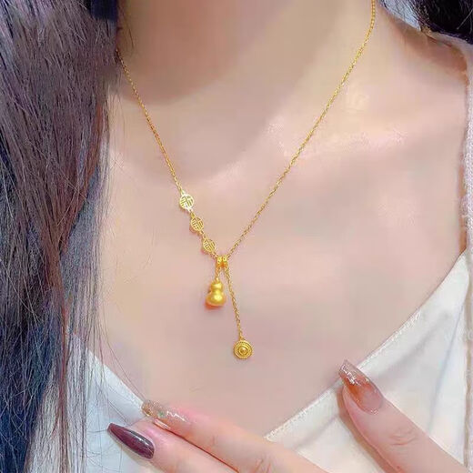 Liangxue gold necklace for women 18k color gold clavicle chain 2025 new gold gourd pendant for girlfriend Fu word gourd necklace
