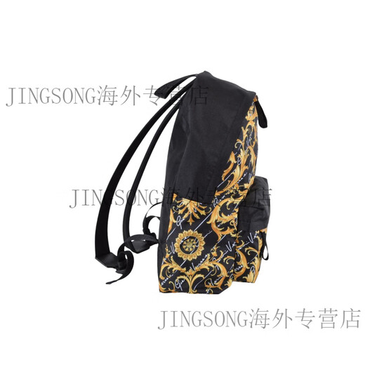 范思哲（VERSACE）经典复古巴洛克花纹大容量帆布背包双肩包男款黑色 基础装(包+防尘袋)