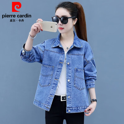 Pier Cardin denim jacket for women 2025 spring new fashionable and fashionable denim jacket versatile slim women's jacket top 9903# Zou Ju embroidered style S [Suggestion 80--100Jin [Jin equals 0.5 kg]]