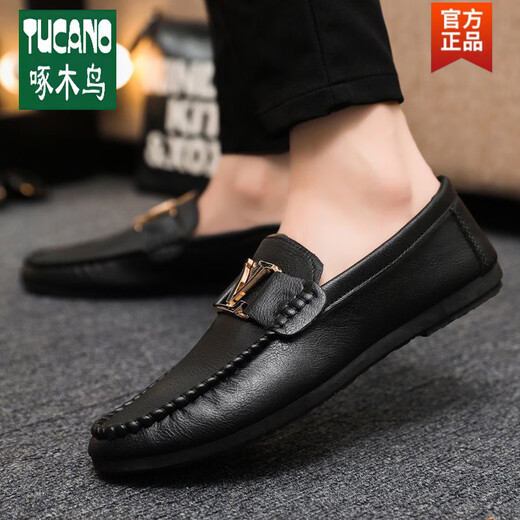 Specht Wenzhou Lederschuhe 2025 Neue Männer Liebe Bohnen lässige britische Männer trendy und vielseitig atmungsaktiv D878 Schwarz-Marken-Flaggschiff 43