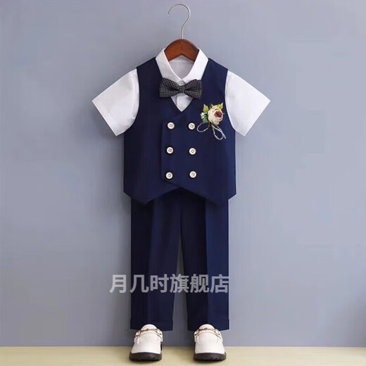 韦戒小主持人服装男孩帅气男童礼服夏走秀钢琴演出服英伦西服儿童西装 西服外套单件/黑色 160