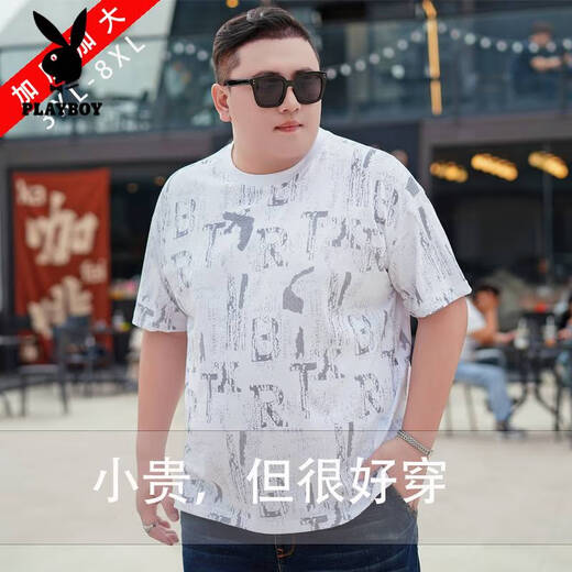 花花公子（PLAYBOY）T恤亲肤丝滑【店铺】加肥加大码胖子棉T恤夏装男士短袖圆领印 9922 黑色 7XL 205(260-280斤)