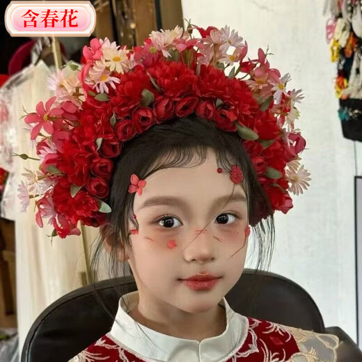 Children's hairpin headband with spring flowers, Quanzhou Hanfu silk flower hair accessories, ethnic photography, flower headband, girl's garland, children's hairpin, simple style 2