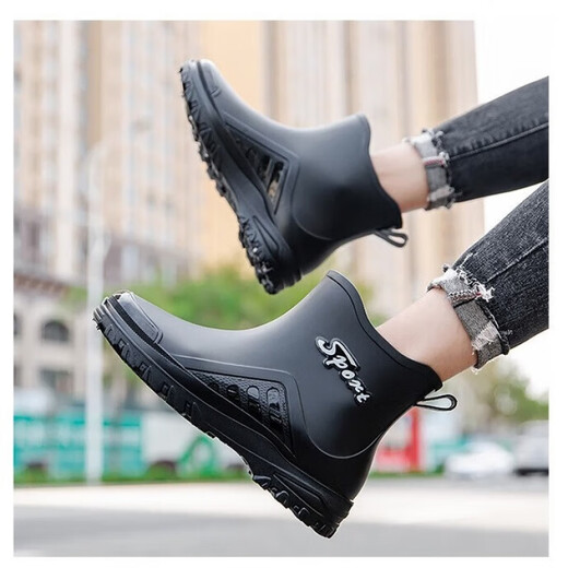 [Thickened sole] Short tube rain boots for men's fashion water boots for men, anti-slip, waterproof, oil-resistant, wear-resistant, low-top outdoor hotel kitchen rubber shoes for short tube rain boots for black kitchen anti-slip [Size 41]