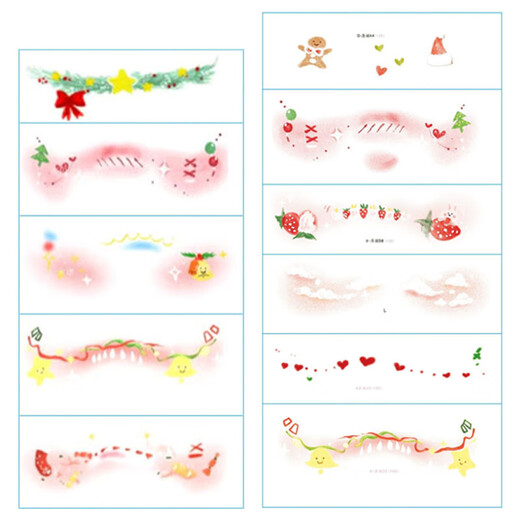 Jingji Christmas Makeup Face Sticker Tattoo Santa Claus Face Sticker Holiday Party Atmosphere Blush Makeup COS Party Sticker Christmas Sticker 11 Non-duplicate