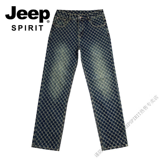Jeep Spirit Pantalones de moda europeos y americanos Pantalones hermosos para hombres Jeans bordados bordados de estampado recto American High Street Stily Style 9226 regular 28 100-115Jin [Jin equivale a 0.5 kg]