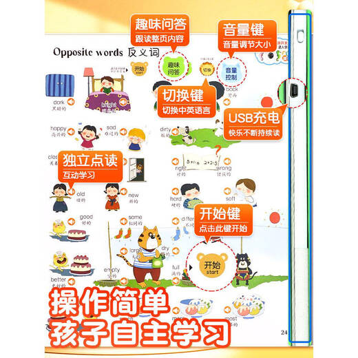 [Self-operated spot] English Enlightenment Audiobook Learning Artifacts Talk Early Education Finger-Tip Reading English Word Voice Big Children English Painted Edition Textbook Children Early Education Machine Kindergarten 2 English Points Reading and Literacy King Points