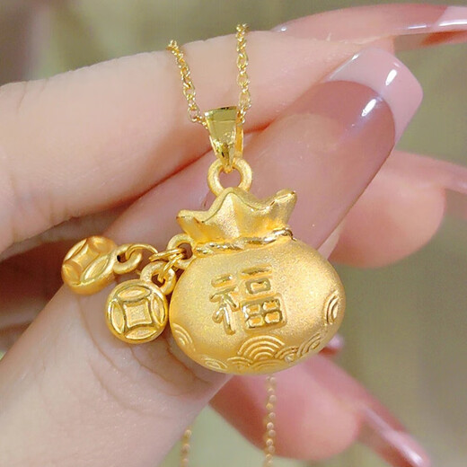 CAMPUSKINGLY Old Phoenix 999 Gold Copper Coin Blessing Bag Pendant for Women 2025 New Gold Necklace 520 Gift for Girlfriend Fashion Copper Coin Blessing Bag Necklace Same Style