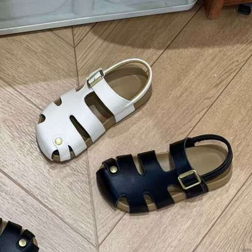 牧童牛儿童包头凉鞋男童真皮新款女童凉鞋牛皮软底透气洞洞中大童沙滩鞋 黑色 26