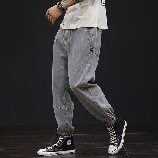 
Play speed WNSULL large size jeans men's loose jeans plus fat plus large men's fashion summer style men's pants nine-point foot-retracting dad pants 9906 trousers 33