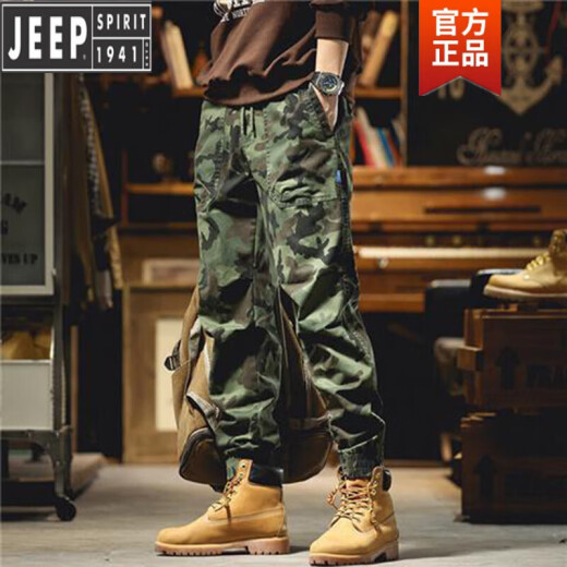 JEEP SPIRIT迷彩工装裤男春秋季美式宽松直筒束脚裤子男户外潮流九分休闲裤男 A679军绿-迷彩 30