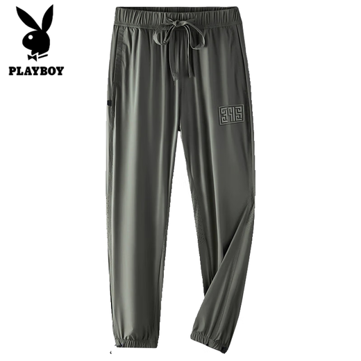PLAYBOY Pantallas de pantalones hombres 2025 Summer New Ice Silk Casual Fino Tip Tausers Mesh Sports Sports Sports Sports Military Green M [sugerido 90-110Jin [Jin equivale a 0.5 kg]]