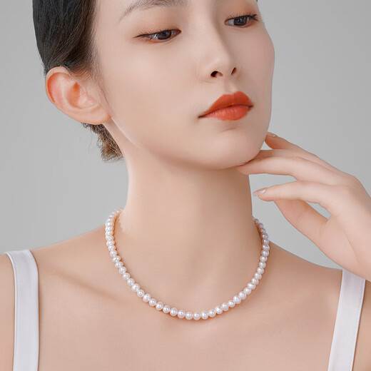 Tahitian Fangfei white freshwater pearl necklace, nearly round bright light 6-7mm fashion pearl bead chain bead string birthday gift