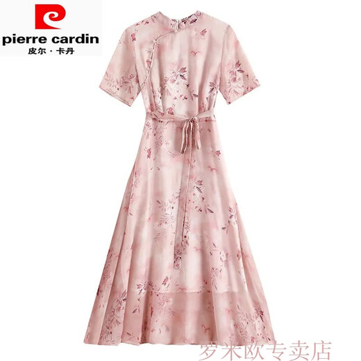 皮尔卡丹2025新中式旗袍大摆连衣裙女收到显瘦感气质夏季舒适短袖裙子 9742粉色面料 S 80-90